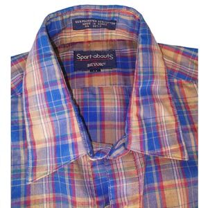 Vintage Big Yank Sport-abouts Mens Plaid Button Down Shirt Blue Tan Size M. A129